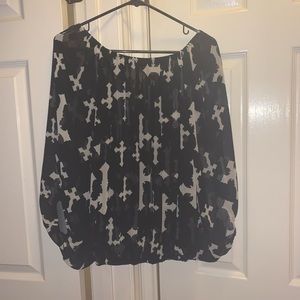 Sheer black top w white crosses